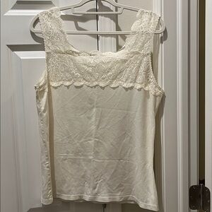 Cuddl Duds XXL 2XL ivory sleeveless top camisole layer tank lace bodice trim EUC